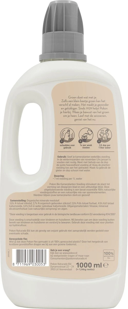 Pokon Bio Kamerplanten Voeding - 1l - Plantenvoeding (bio) - 7ml Per 1L Water - Afbeelding 2