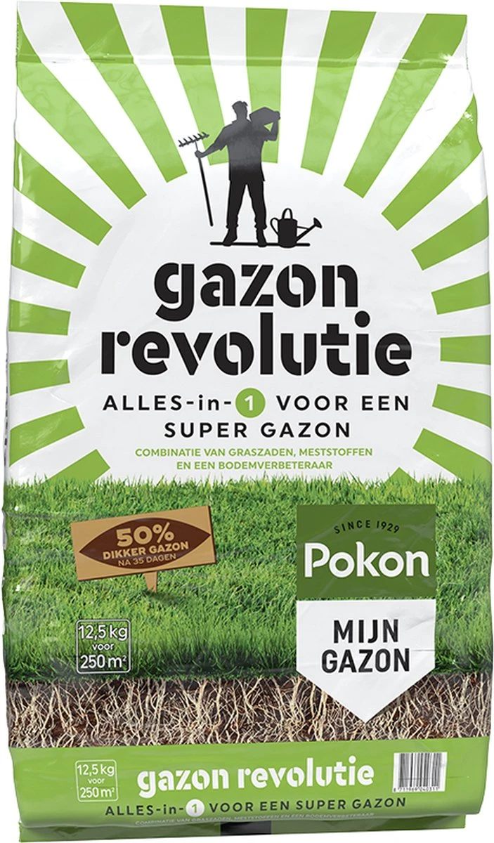 Pokon Gazon Revolutie - 12,5kg - Gazonmest / Graszaad / Bodemverbeteraar - Geschikt Voor 250m² - Binnen 15 Dagen Resultaat - Afbeelding 2