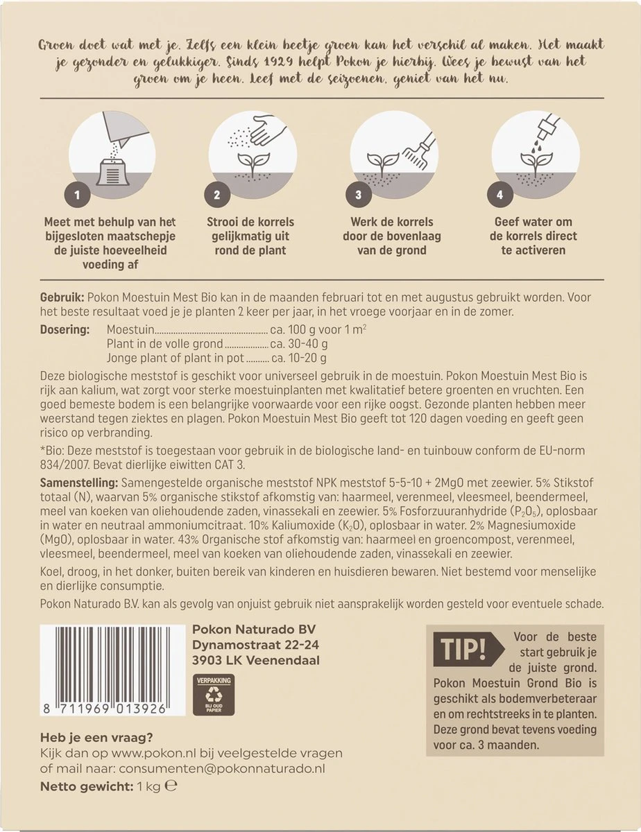 Pokon Bio Moestuin Mest - 1kg - Meststof (biologisch) - 120 Dagen Moestuinvoeding - Afbeelding 2